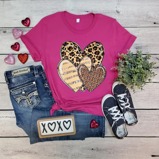 3 Animal Print Hearts Valentine T-Shirt