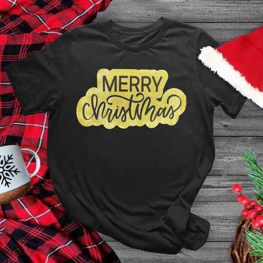 Gold Glitter Merry Christmas T-Shirt