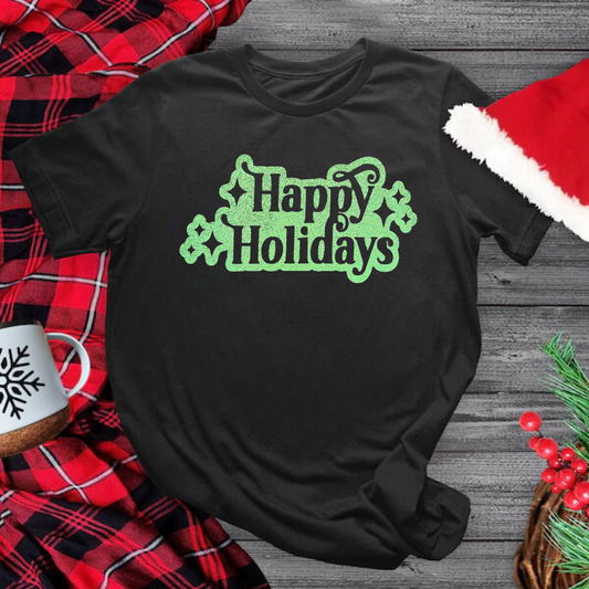 Glitter Green Happy Holidays T-Shirt