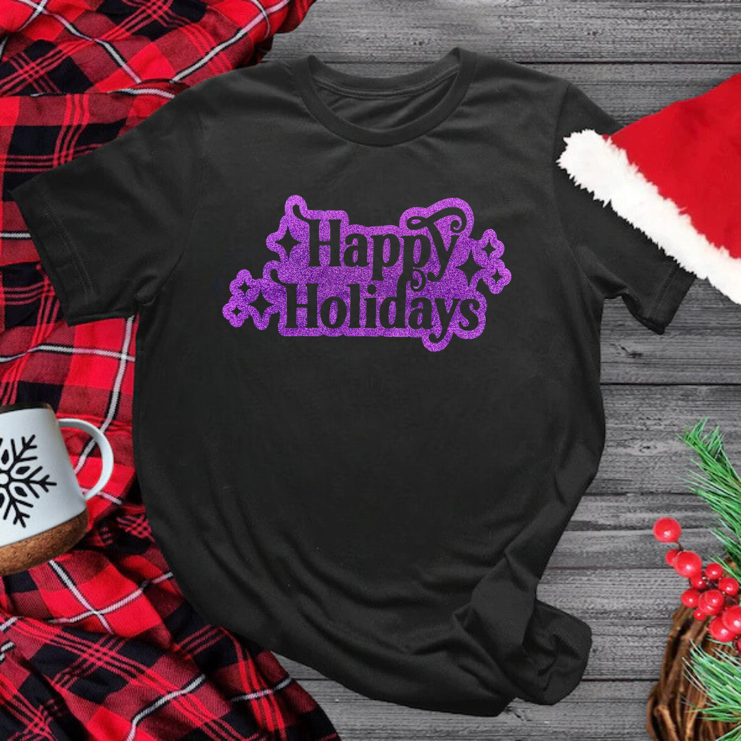 Purple Glitter Happy Holidays T-Shirt