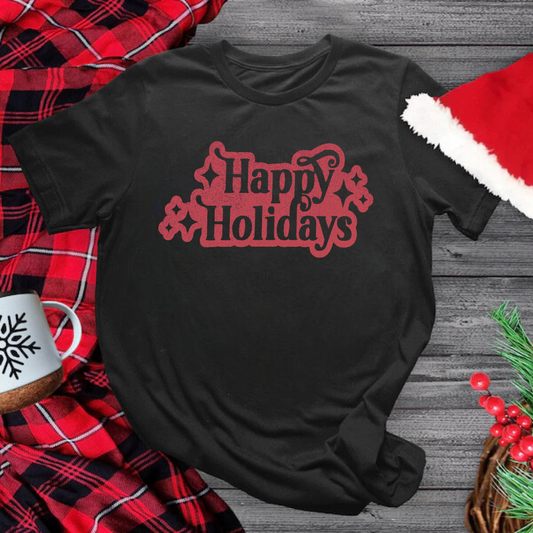 Red Glitter Happy Holidays T-Shirt