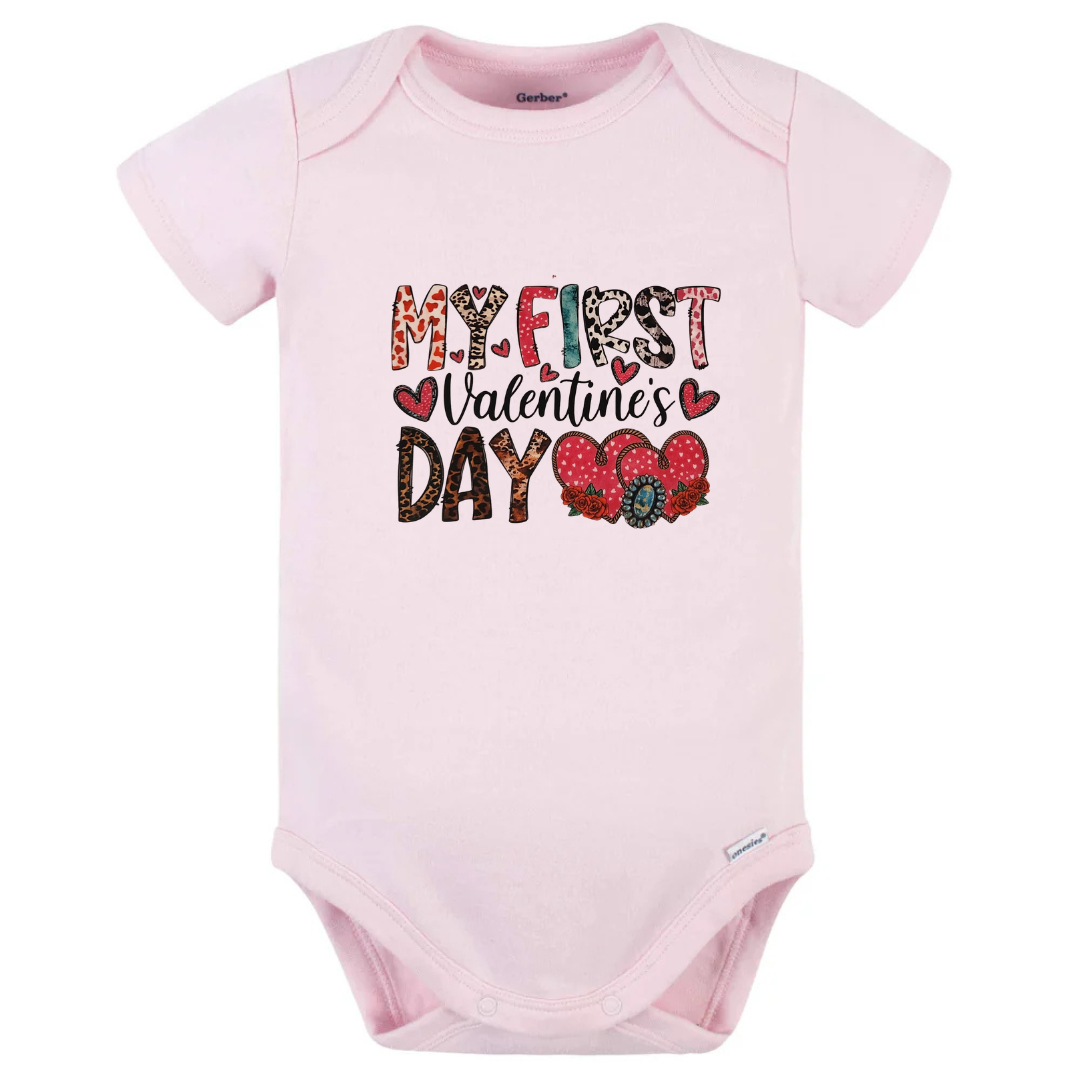 My First Valentine's Day Infant Onesie Light Pink