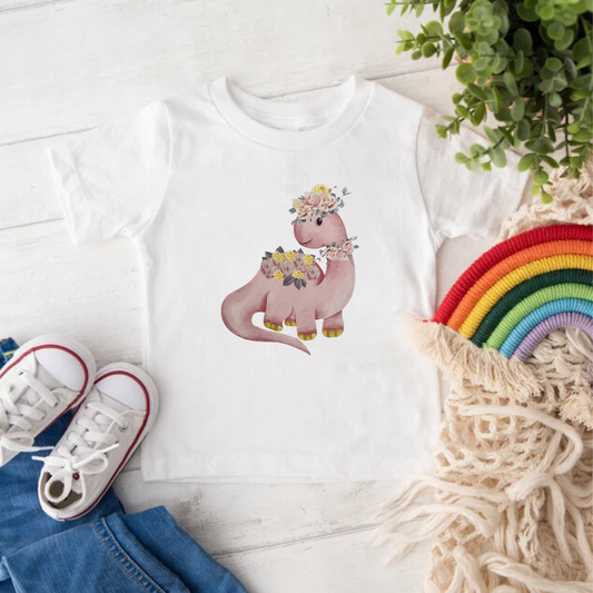 Toddler Dinosaur with Flowers T-Shirt